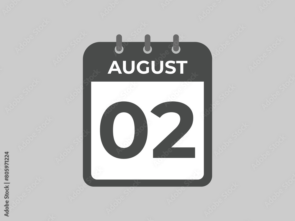 August 2 calendar reminder. 2 August daily calendar icon template. Calendar 2 August icon Design template. Vector illustration
August 2 calendar reminder. 2 August daily calendar icon template. Calendar 2 August icon Design template. Vector illustration
