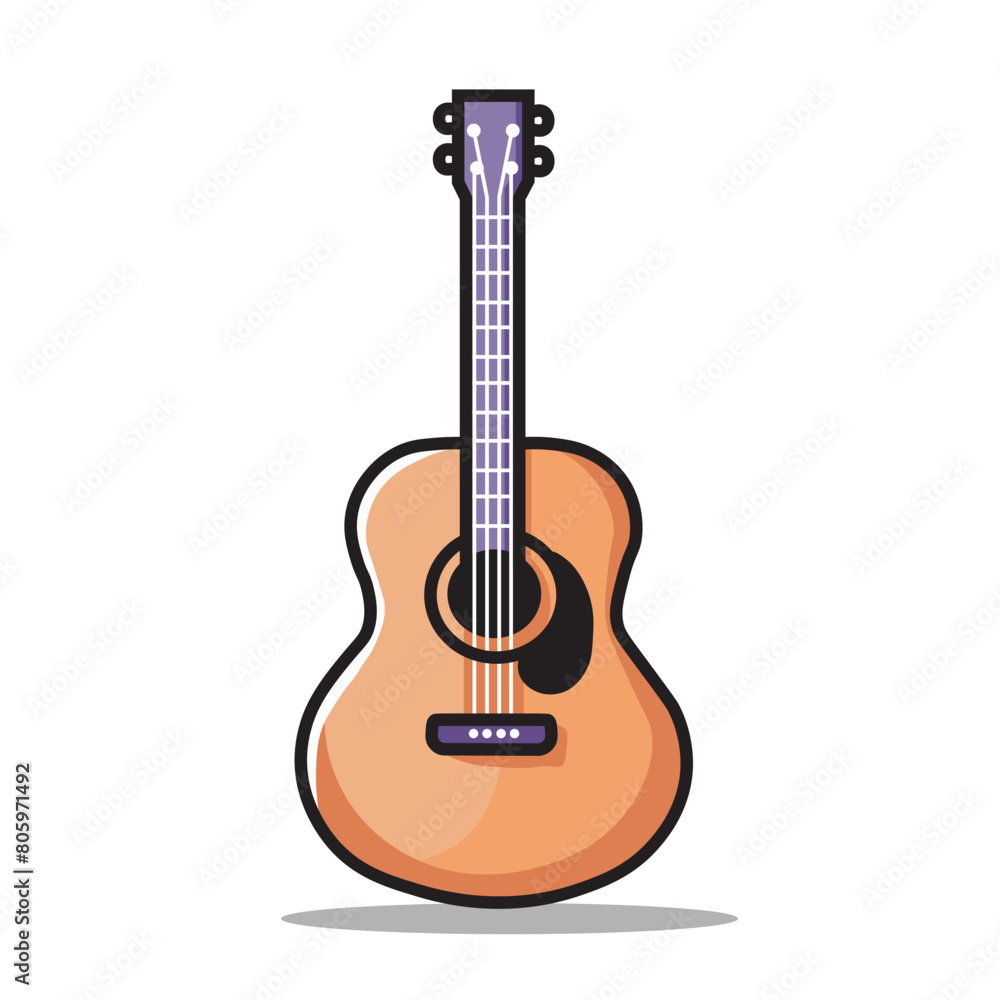 Obraz premium Illustration Vector Graphic Cartoon of an Acoustic Guitar with Strings, Fretboard, and Sound Hole in Realistic Style