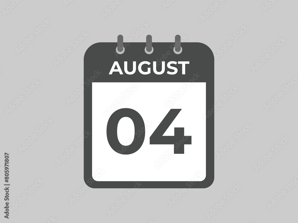 August 4 calendar reminder. 4 August daily calendar icon template. Calendar 4 August icon Design template. Vector illustration
August 4 calendar reminder. 4 August daily calendar icon template. Calendar 4 August icon Design template. Vector illustration