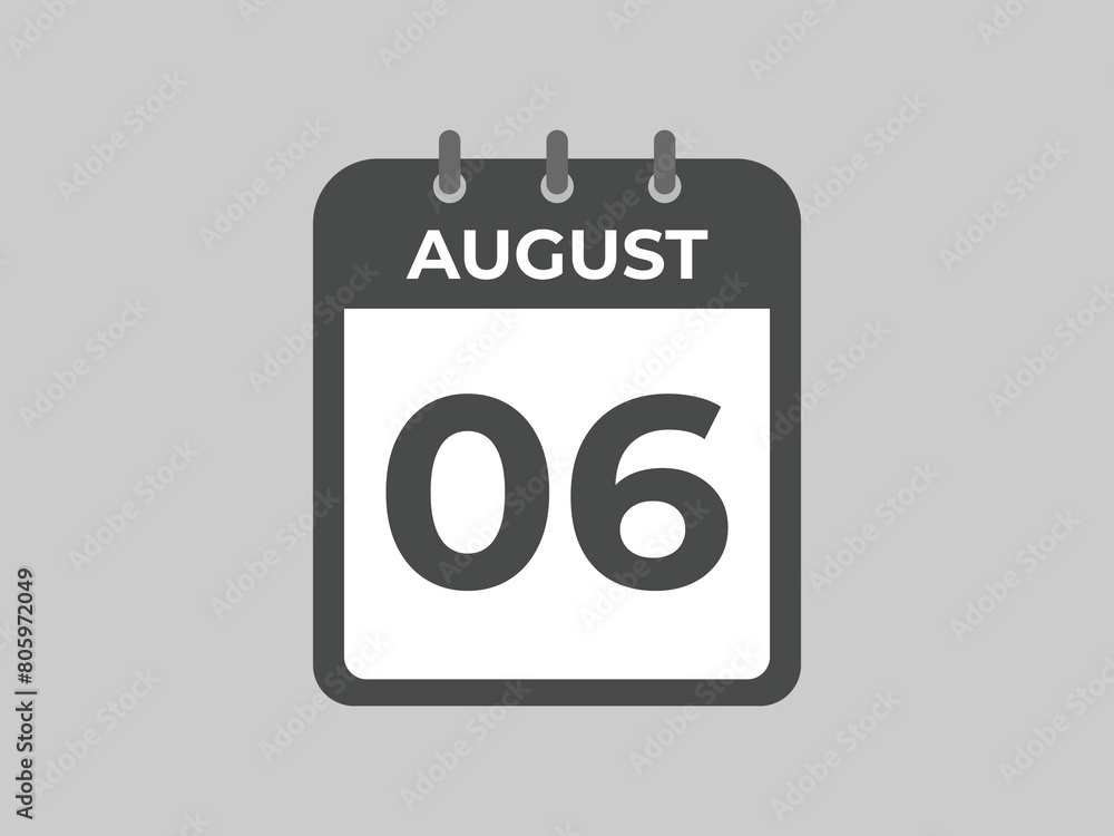 August 6 calendar reminder. 6 August daily calendar icon template. Calendar 6 August icon Design template. Vector illustration
August 6 calendar reminder. 6 August daily calendar icon template. Calendar 6 August icon Design template. Vector illustration