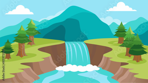 A small stream with cascading waterfalls symbolizing the idea of going with the natural flow of life rather than resisting it.. Vector illustration