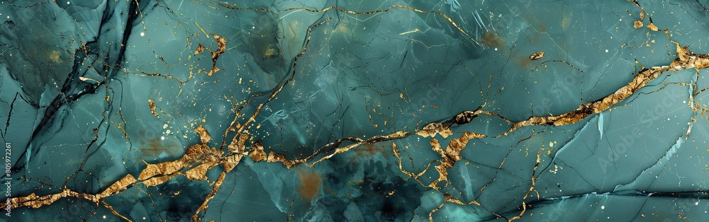 Fototapeta premium Luminous Turquoise Marble Texture with Gold Details