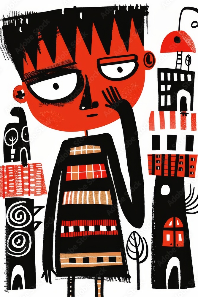 Obraz premium Abstract Scandinavian style print design with red and black tints. Great as background or poster.