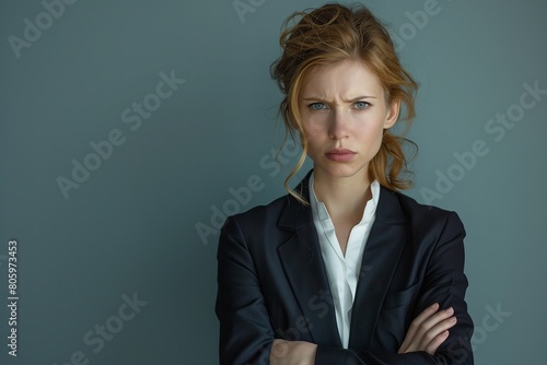 Young woman showing annoyance, portrait of a person in thought. Beauty underlined by a complex expression.