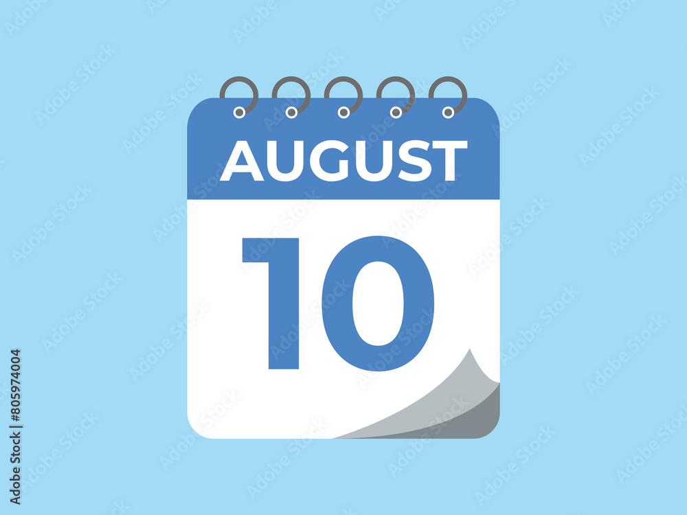 August 10 calendar reminder. 10 August daily calendar icon template. Calendar 10 August icon Design template. Vector illustration
August 10 calendar reminder. 10 August daily calendar icon template. Calendar 10 August icon Design template. Vector illustration