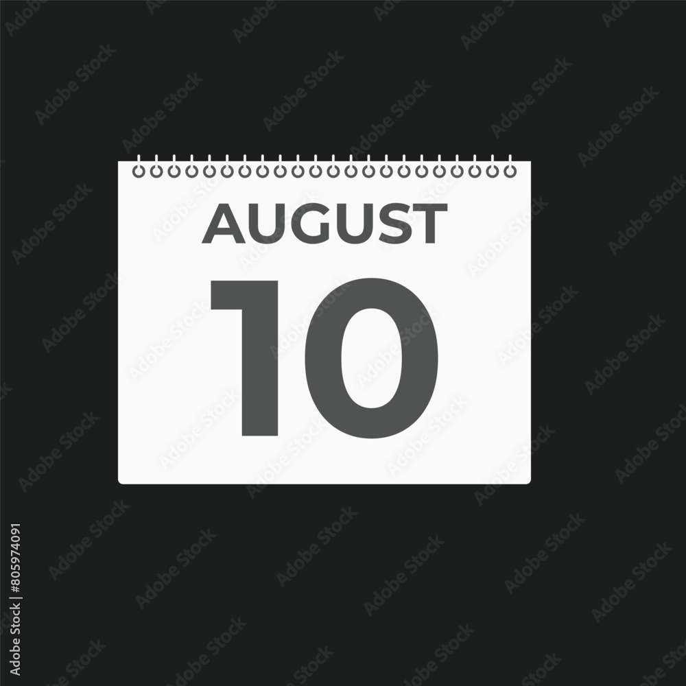 August 10 calendar reminder. 10 August daily calendar icon template. Calendar 10 August icon Design template. Vector illustration
August 10 calendar reminder. 10 August daily calendar icon template. Calendar 10 August icon Design template. Vector illustration