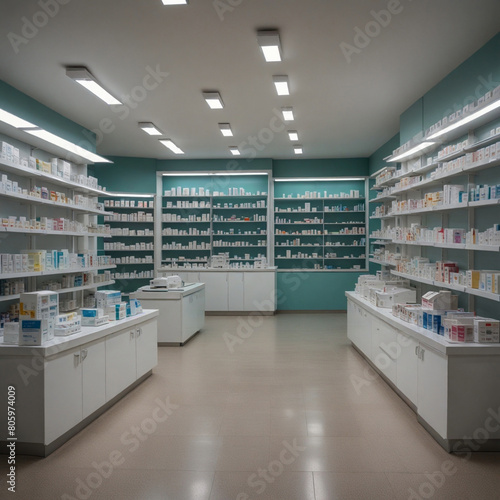 Wallpaper Mural Interior of empty modern pharmacy, Pharmacy shop background. Torontodigital.ca