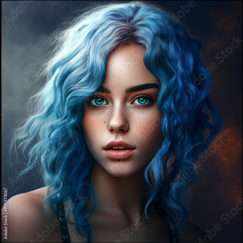 portrait woman blue color hair style 