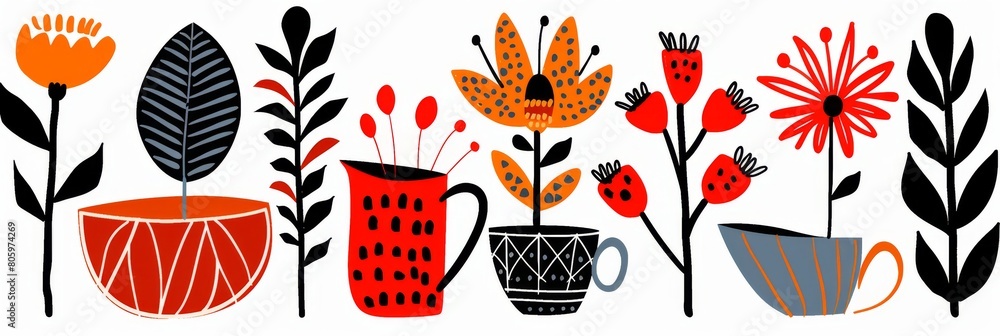 Abstract Scandinavian style print design with red and black tints. Great as background or poster. Abstract Scandinavian style print design with red and black tints. Great as background or poster.