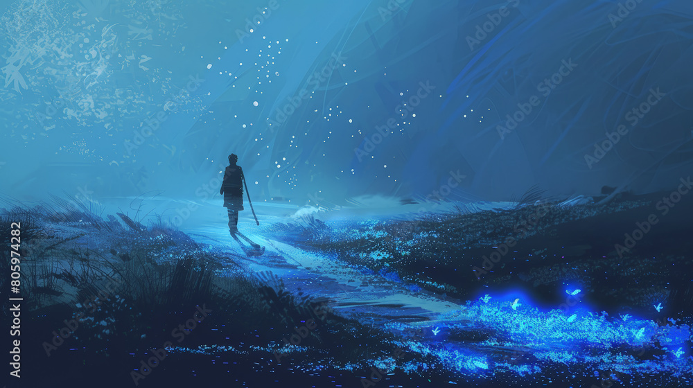 Twilight Wanderer: Minimalist Fantasy Concept Art. Generative AI Twilight Wanderer: Minimalist Fantasy Concept Art. Generative AI