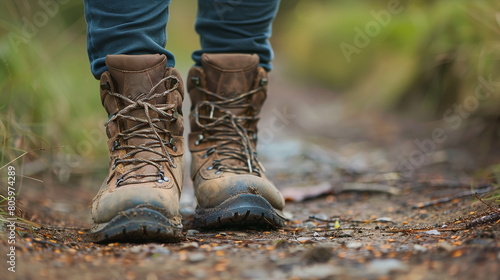 Closeup of hiking shoes as a symbol for hiking and outdoor activities