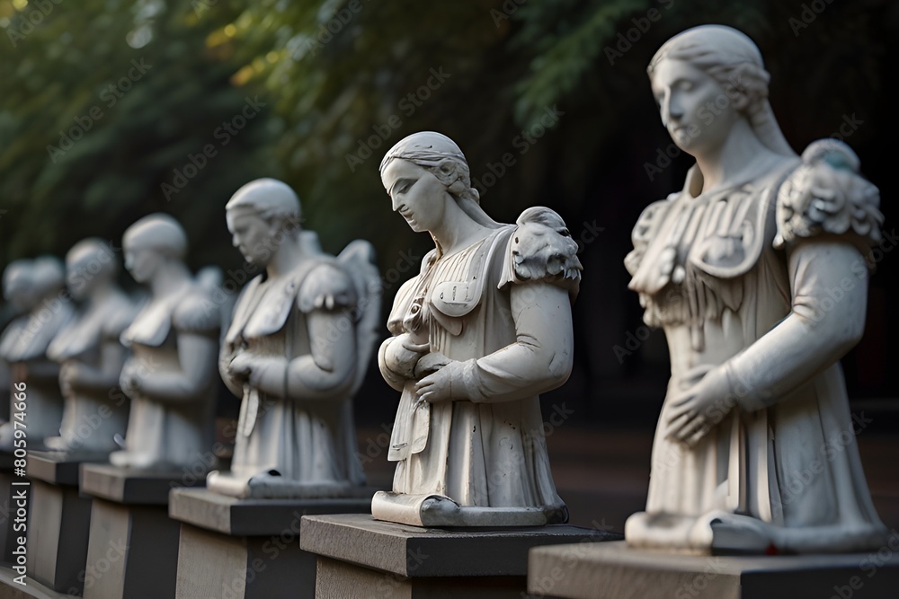 A row of statues depicting people standing with doves.generative.ai A row of statues depicting people standing with doves.generative.ai