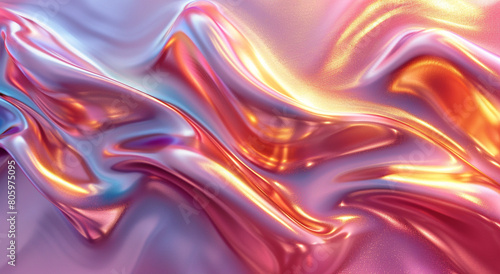 Pink Background: 3D render of colorful fluid metallic liquid waves on a pink background, abstract wavy cloth with golden light reflections, fluid wave design, fluid shapes, fluid art