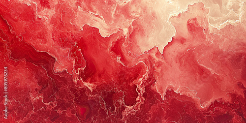 Marbled fusion of cherry red and ivory hues on a textured canvas photo