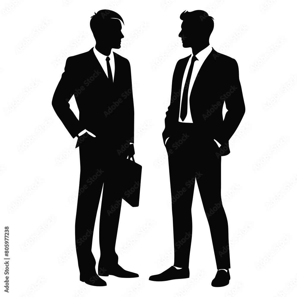Two businessman talking silhouette illustration