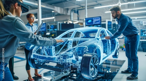 Automotive Engineers Developing Futuristic Electric Car Design. Generative ai