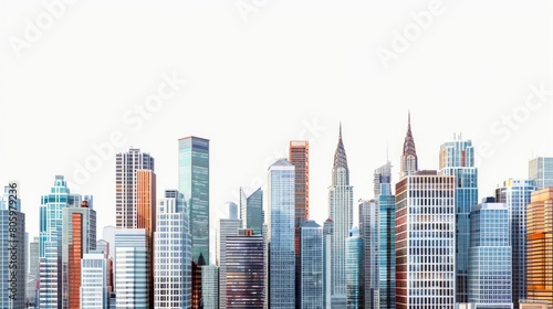 Modern City Skyline with Vibrant Skyscrapers Isolated on White Background. Generative ai