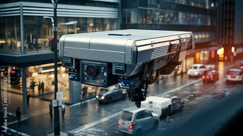A security camera is monitoring the traffic at a busy intersection A security camera is monitoring the traffic at a busy intersection