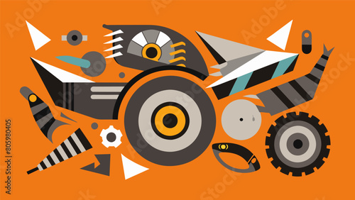 A series of eyecatching wall art pieces constructed from scrapped metal car parts.. Vector illustration