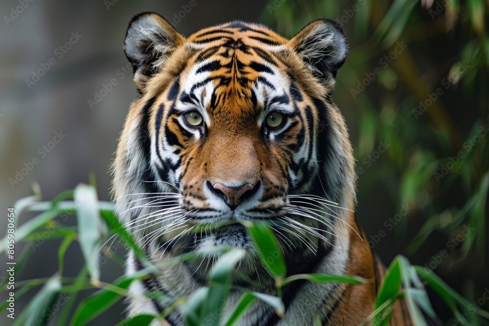 Fototapeta premium Tiger's Steely Gaze in the Jungle 