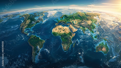  a realistic render of the Earth from space, centered on the African continent. photo
