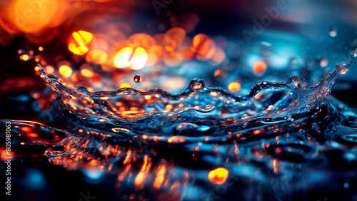 An object hitting the water surface and splashing water droplets- Generative AI
 photo