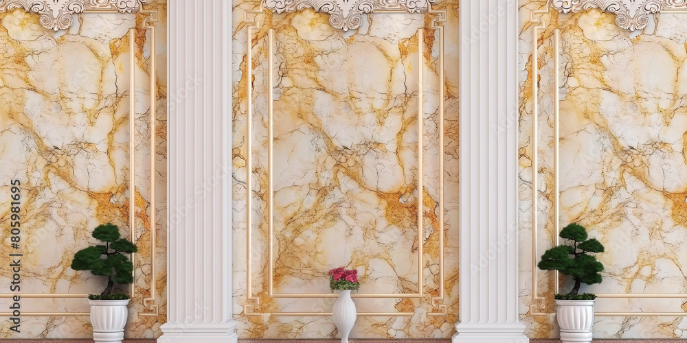 White marble wall with nature texture of marble, luxury architecture of marble with tree pot for decoration, White marble wall with nature texture of marble, luxury architecture of marble with tree pot for decoration,