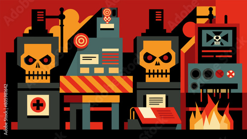 Mechanized machines churning out glossy posters and pamphlets each one bearing a chilling image or warning..