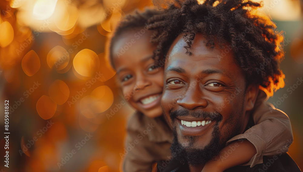 A dad and his child , they are happy and smiling at the park on a sunny day. Father day concept A dad and his child , they are happy and smiling at the park on a sunny day. Father day concept