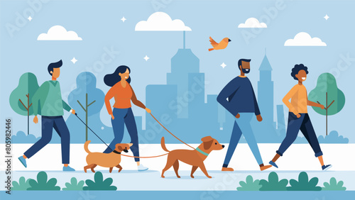 A neighborhood association hosts a Walk Your Dog to Work day encouraging residents to incorporate their daily commute with their furry friends.. Vector illustration
