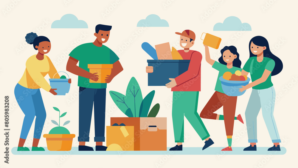 The satisfaction of decluttering and finding new treasures as community members share their items and declutter their homes at the same time during. Vector illustration The satisfaction of decluttering and finding new treasures as community members share their items and declutter their homes at the same time during. Vector illustration