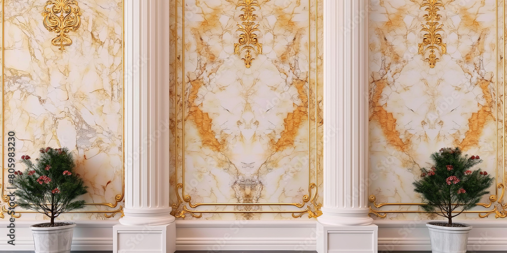 White marble wall with nature texture of marble, luxury architecture of marble with tree pot for decoration, White marble wall with nature texture of marble, luxury architecture of marble with tree pot for decoration,