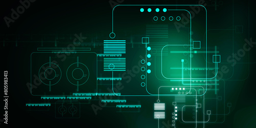 2d illustration Abstract futuristic electronic circuit technology background
