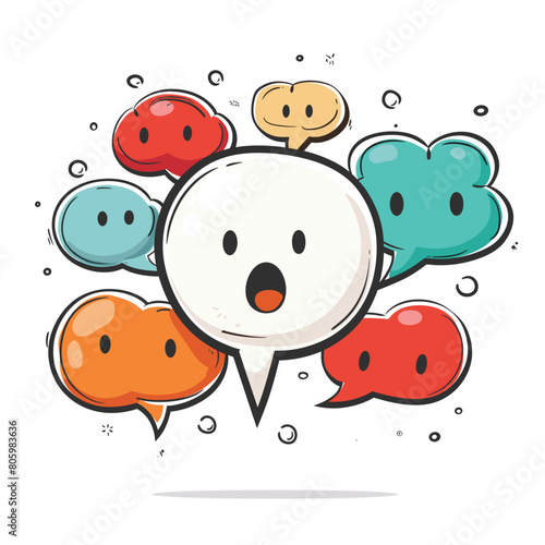 Multicolored speech bubbles cartoon design, variety communication. Speech bubbles featuring various facial message, chat, cartoon style