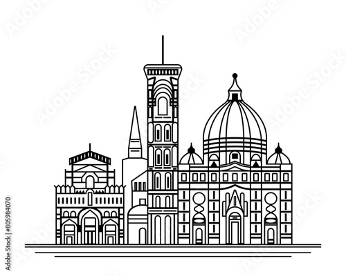 City icon graphic concept. Cityscape. One line Rome in outline sketch on white background