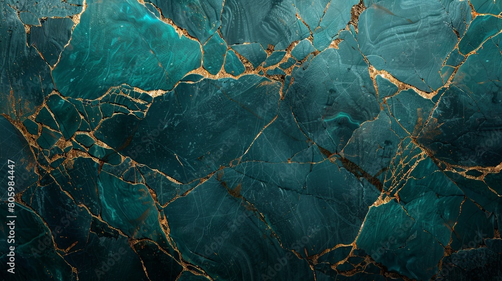 Fototapeta premium Luminous Turquoise Marble Texture with Gold Details