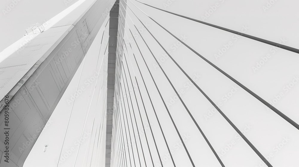 Naklejka premium Modern bridge, steel cable connections close-up, architectural precision, clear skies 