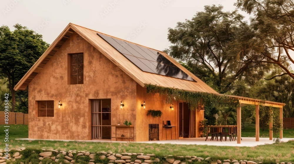 Visualize a small, cozy, modern home nestled in the countryside Visualize a small, cozy, modern home nestled in the countryside