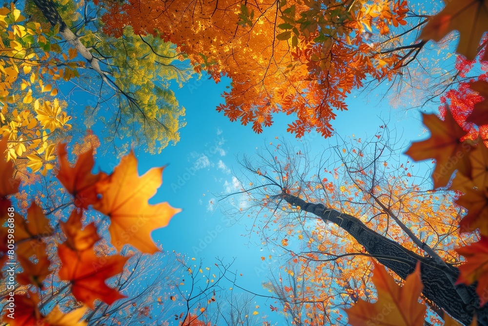 scenery sky tree outdoors autumn leaves on clear blue sky
