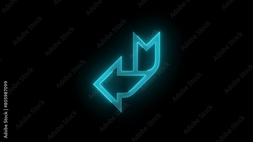 Down left arrow icon glowing neon cyan color animation black background Down left arrow icon glowing neon cyan color animation black background