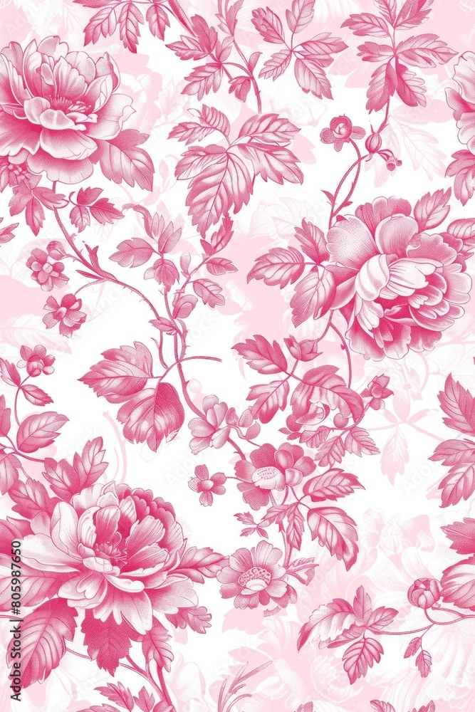 Fototapeta premium Watercolor Seamless pattern with pink and white