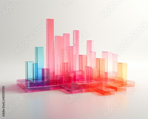 Create an abstract 3D visualization of a cityscape using translucent colored blocks