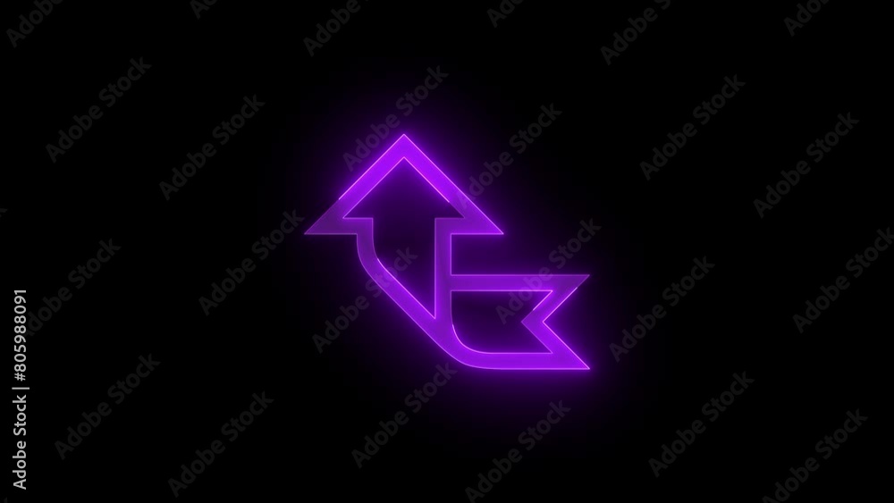 Right to up arrow icon glowing neon purple color animation black background Right to up arrow icon glowing neon purple color animation black background