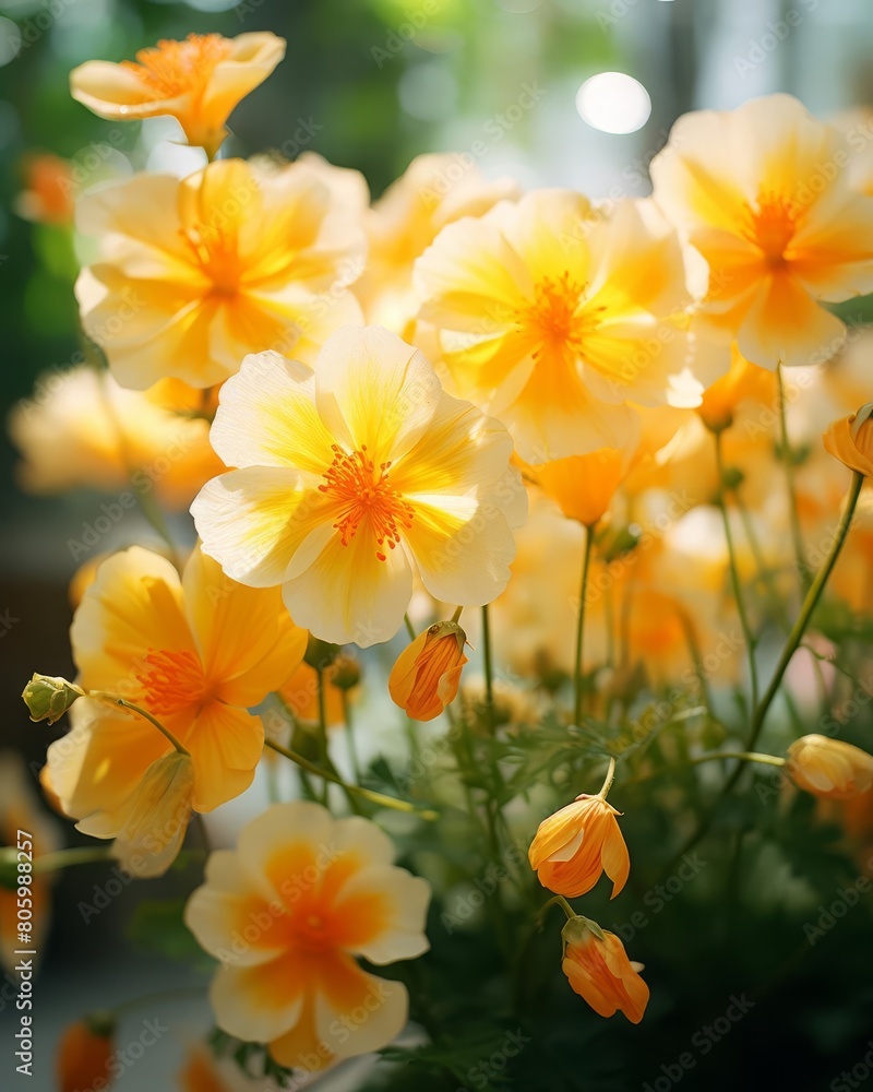 A beautiful bouquet of yellow and orange flowers. The flowers are in focus, with a blurred background. A beautiful bouquet of yellow and orange flowers. The flowers are in focus, with a blurred background.