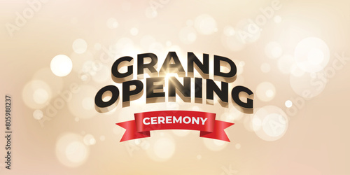 Grand Opening Ceremony 3d Text Effect Bokeh Background. Gold sparkles. Elegant style. Vector Illustration
