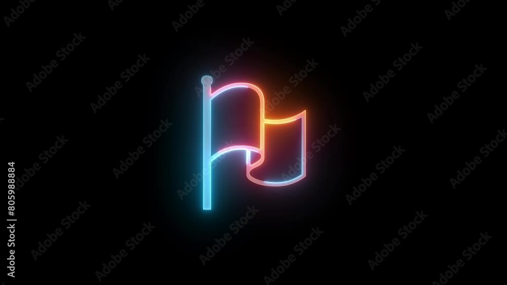 Neon flag wave icon brown cyan color glowing animated black background Neon flag wave icon brown cyan color glowing animated black background
