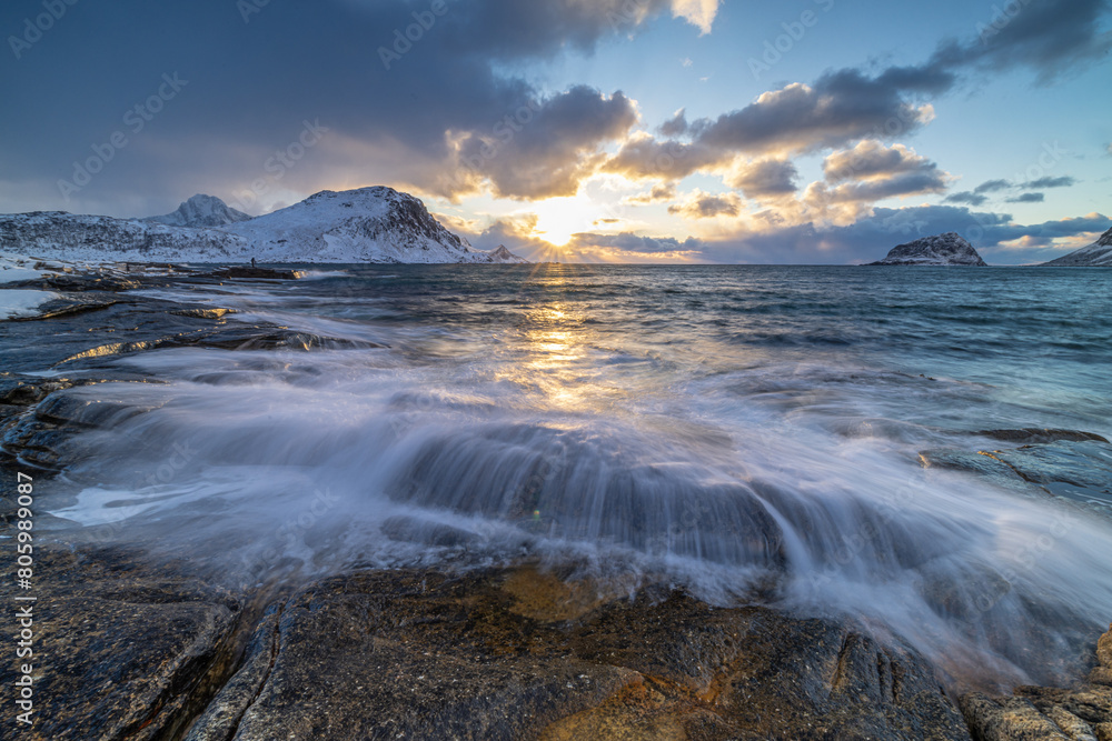Fototapeta premium Stormy haukland - Lofoten