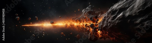 An asteroid hurtles through space, narrowly missing a collision with a comet