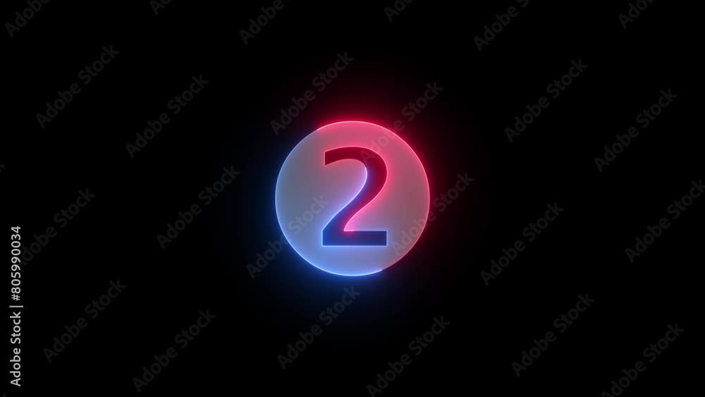 Number two icon blue red color glowing animated black background Number two icon blue red color glowing animated black background