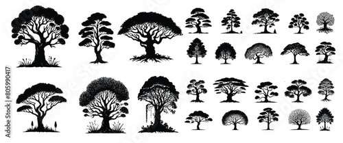 Flat vector icon design collection tree silhouette